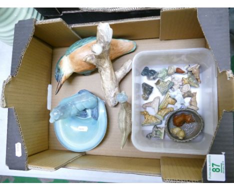 A mixed collection of ceramic items to include - large English Rose china Common Kingfisher, unusual Beswick ashtray mounted 