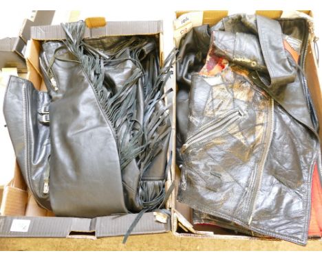 A Collection of vintage leather studded biker jackets and waist coats(2 trays) 