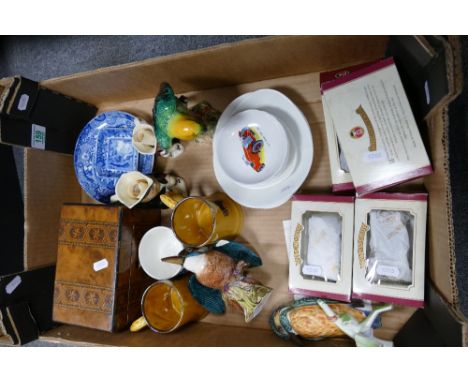 A mixed collection of items to include Wade whimsies, some Disney items, damaged Beswick Kingfisher 2371, similar parakeet 93