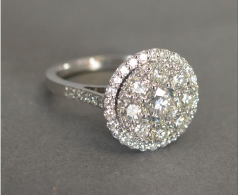 An 18ct. White Gold Large Diamond Cluster Ring, approximately 2.10ct