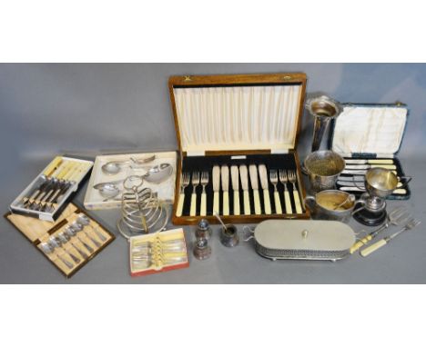 A Silver Plated Six Division Toast Rack together with a collection of other silver plate and flatware 