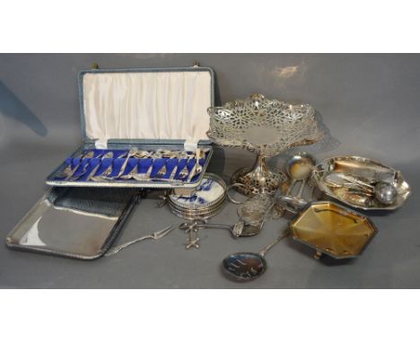 A Silver Plated Tazza of Pierced Form, together with a collection of other silver plated items to include flatware
