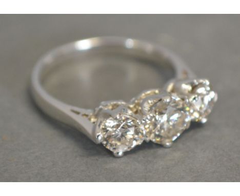 An 18ct White Gold Three Stone Diamond Ring, approximately 1.52ct