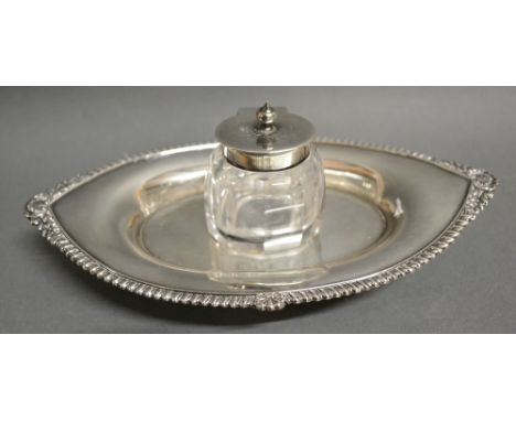 An Edwardian Silver Ink Stand with Glass Inkwell and Silver Mounts, Birmingham 1902