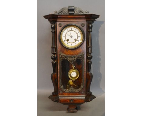 A Small Vienna Type Wall Clock, the enamel dial with Roman numerals and two train movement
