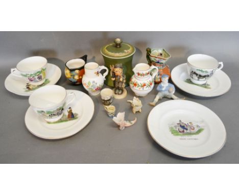 A Goebels Figure 'Chimney Sweep' together with a pair of miniature Cornucopia, a Goss Cup 'Land's End' and various other cera