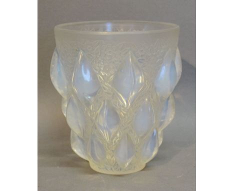 A Rene Lalique Rampillon Vase Opalescent Glass, 13 cms high, engraved R Lalique France number 991