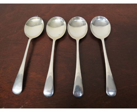 Four Cooper Brother & Sons silver soup spoons, Sheffield 1946, 190g