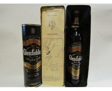 Glenfiddich single malt scotch whisky, 750ml in tin and 35cl in tube (2)