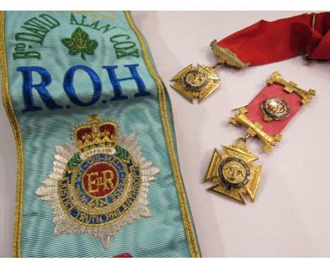 An Ipswich Province silk sash, silver gilt Royal Order of the Buffaloes medal and similar necklace unmarked