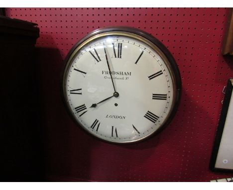 An early 19th Century mahogany cased dial clock with Roman convex dial signed Frodsham, Gracechurch St., London, single fusee