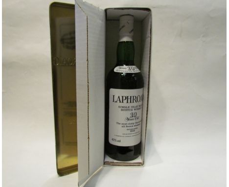 Laphroaig 10 years old unblended malt scotch whisky, 75cl in tin
