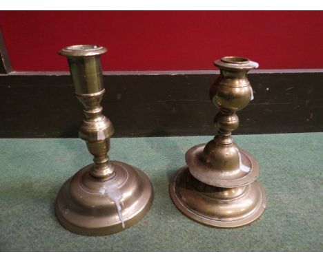 A Georgian brass candlestick and another a/f
