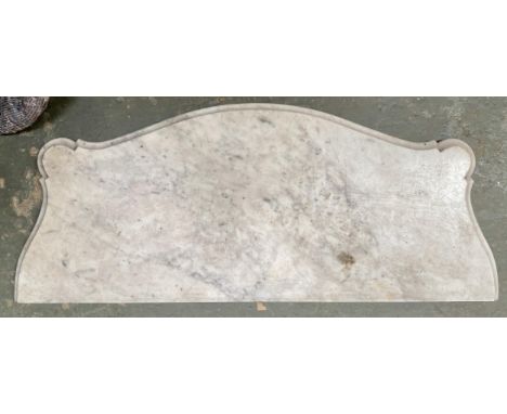A white marble shaped and moulded console table top, 86x34cm