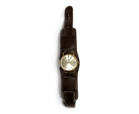 A gents 9ct gold cased Rotary watch with silvered dial, hallmarked 375, engraved to reverse 'British Rail, G.R Brewer, in App