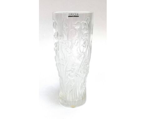 A Lalique Elves Vase, decorated with elves playing amongst bluebells, engraved Lalique France mark underneath, 19.5cmH