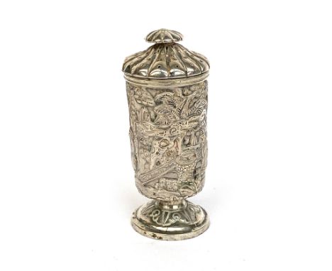 A Chinese export silver pepper, 10cm high, 62g