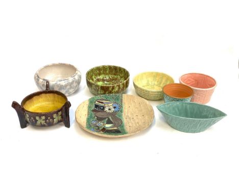 A quantity of early 20th century fruit bowls to include; Flaxman Wade Heath, Tilly, Italian wallhanging plate with incised pa