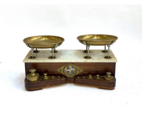 Vintage marble topped kitchen scales with weights