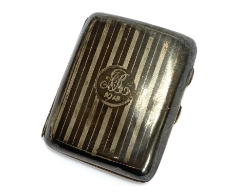 An early 20th century silver cigarette case, engraved AR 1918 to front, 8.5cmL, hallmarked T&amp;S, Chester, 94.4g