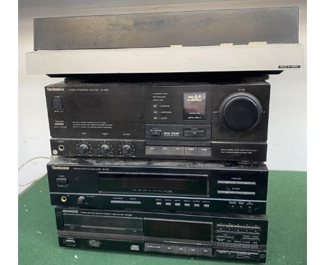 A Hitachi HT-41S, Technics SU-X860 and SH-E51, and a Kenwood DP-520