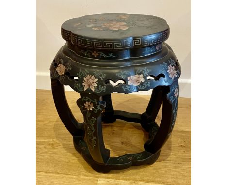 A Chinese black lacquered lamp table/pot stand, approx 48cmH