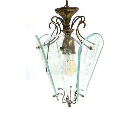An Italian style chandelier with six etched glass panels, approx 40cmH