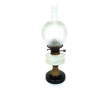 An early 20th century Hinks No.1 Triple oil lamp with pattern glass shade 28cmH to top of fitting