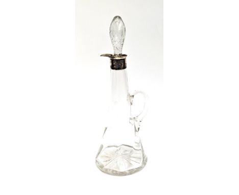 A handblown silver topped whisky noggin, 27cmH excluding stopper