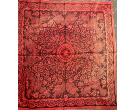 A 20th century silk printed tapestry in William De Morgan style depicting birds and floral sprigs 112x118cmW together with a 