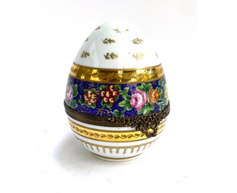 A large Limoges peint main hand painted and gilt egg shaped trinket box, signed J. Dumont, 18cmH