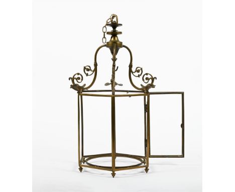 An early 20th century brass hexagonal hall lantern, 58cmH