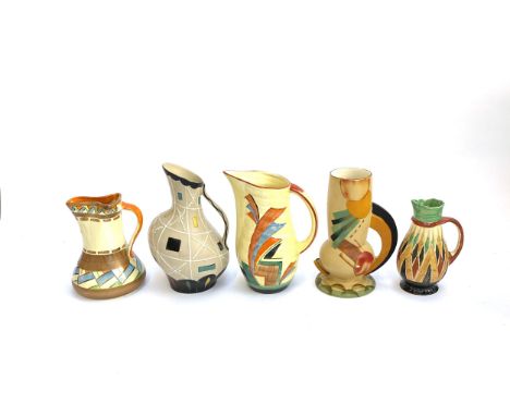 A collection of Art Deco vases and jugs to include Myott, Wardwick, Brentleigh, Beswick, the tallest 28cmH