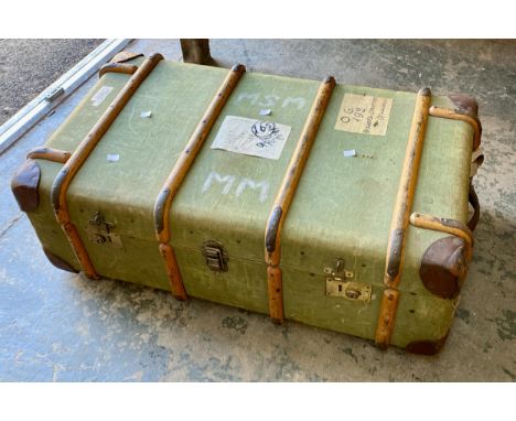 A green travel trunk, 94cmW