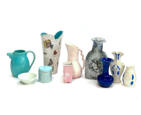 A mixed lot of ceramics to include a vintage shaped vase hand painted with fish and coral, Japanese blue glazed bottle vase, 