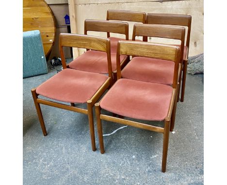 Malcom David Walker (1933-2010) for Dalescraft, a set of six mid century teak side chairs with upholstered seats, labeled