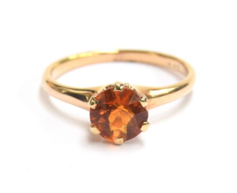 A 14ct gold citrine solitaire ring, size U, 4g