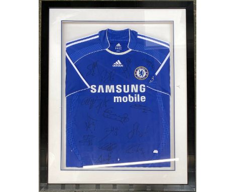 A signed Chelsea football club shirt, framed and glazed