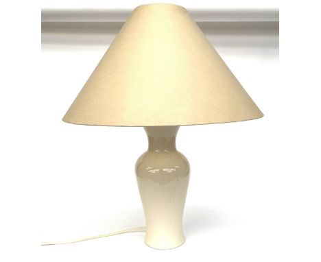 A white ceramic baluster form table lamp 39cmH to base of fitting