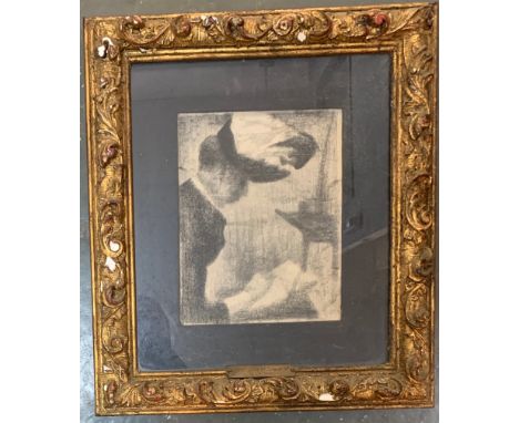 A gilt gesso frame, internal dimensions 39x33cm; containing a sketch and plaque after Georges Seurat (1859-1891)