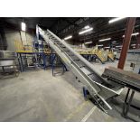 25' LONG INCLINE BELT CONVEYOR W/ ELECTRIC MOTOR ON CASTORS (SUBJECT TO BULK BID LOT 58) (RIGGING