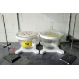 (2) GLASS TESTING VESSELS, (2) GRIP STANDS