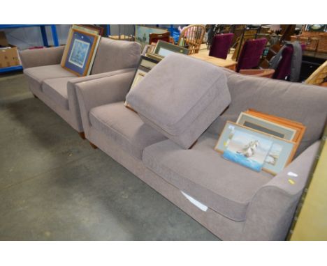 A pair of Marks &amp; Spencer brown upholstered two seater settees and a pouffe