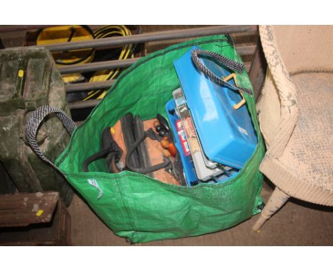 A tool bag and contents and a box of various fittings