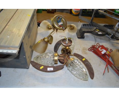 Two three branch light fittings with glass shades