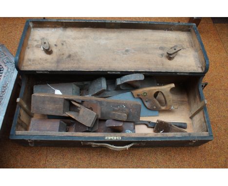 Old wooden toolbox &amp; contents 