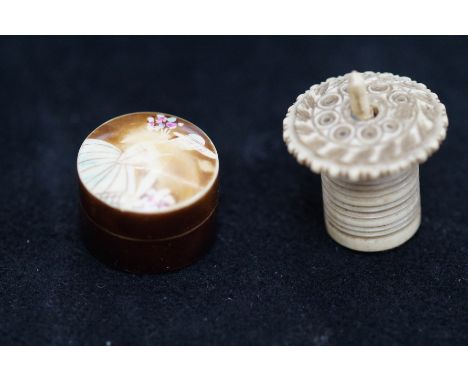 Sewing Bobbin &amp; miniature screw top box 