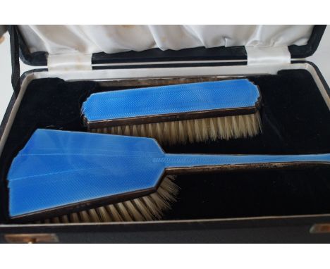 Art deco silver &amp; enamel boxed brush set