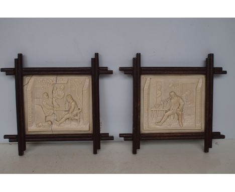 Pair of Victorian ceramic framed wall plaques, 1 A/F