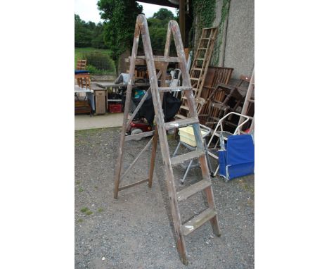 Wooden five rung step ladder